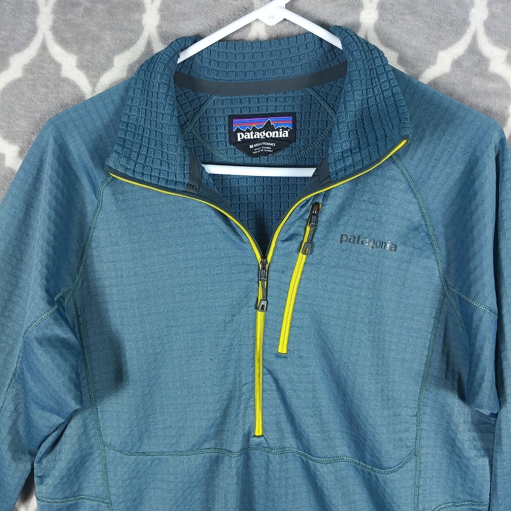 Patagonia R1 Quarter Zip Pullover Mens Size M Teal Blue Polartec Grid Fleece